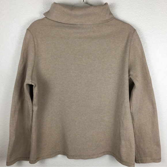 Ann Taylor LOFT Tan Turtleneck Shoulder Button Ribbed Knit Long Sleeve Top XL - Picture 7 of 11